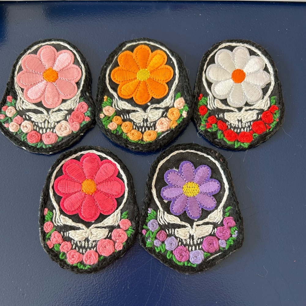 Grateful Dead Steelie Patches - hand stitched Pink, Orange, White, fuschia